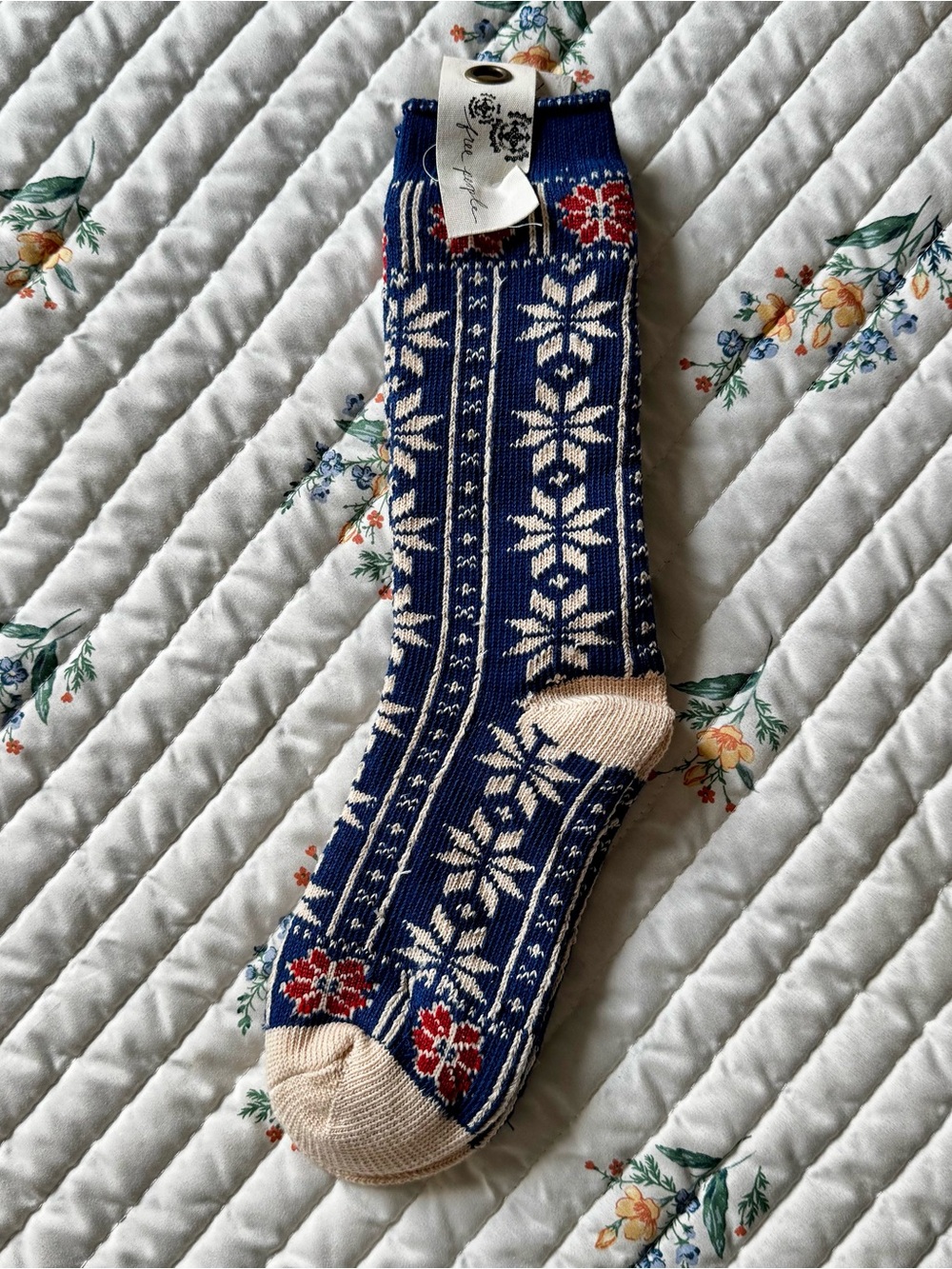 NWT Free People Nearly Nordic Cotton Blend Crew Socks – Cream, Blue, Red